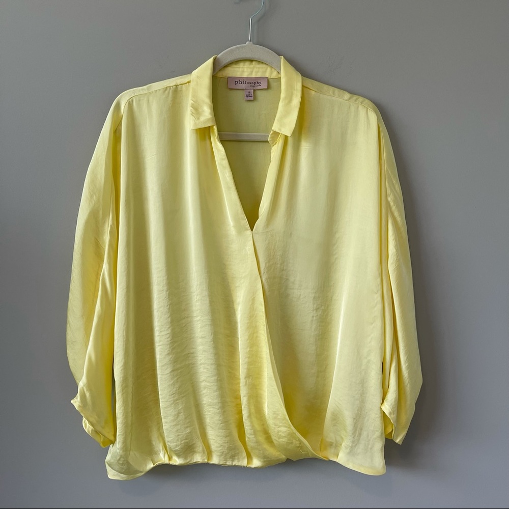 Philosophy Yellow V Neck 100% Polyester Blouse